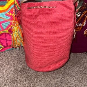 Colombian Large Handmade Wayuu Mochila Bag Solid Quality Salmon Multi